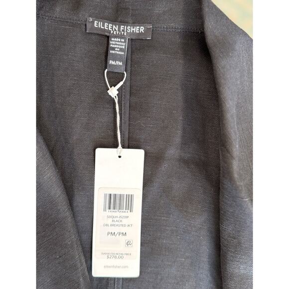 NWT Eileen Fisher black soft Linen shirt Blouse cover button roll up slv SIZE PM - Picture 2 of 11